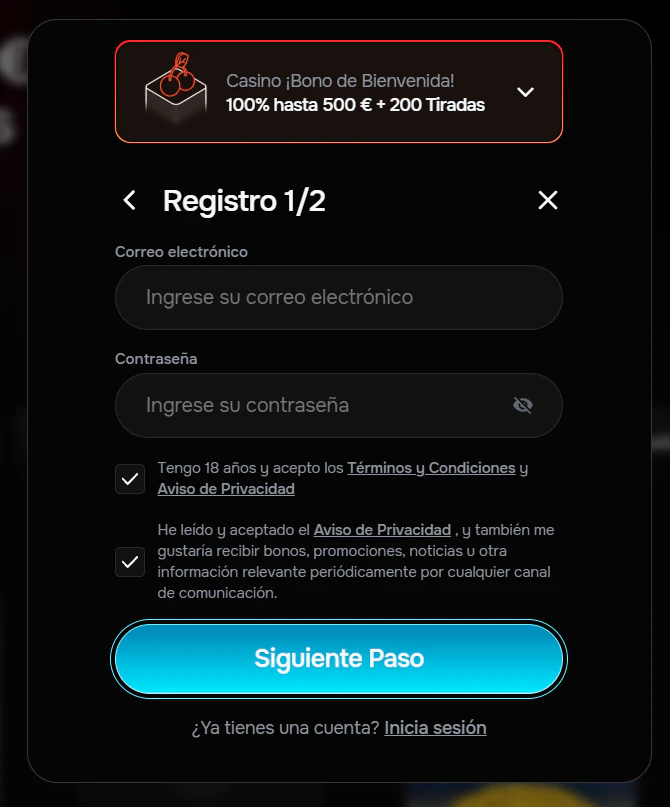 Revolution Casino registro e inicio de sesión